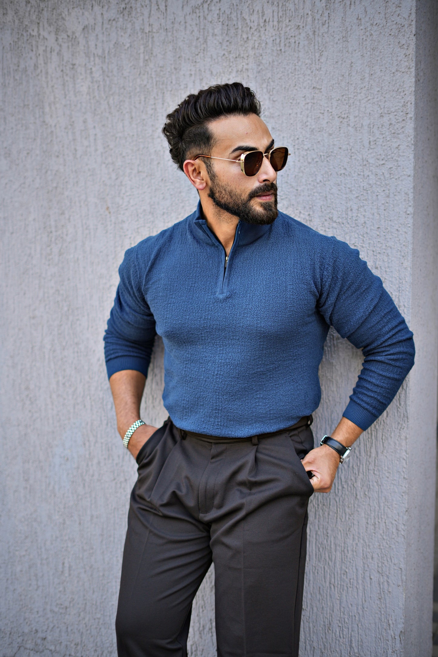 MONARCH QUARTER ZIP TEXTURED KNITTED POLO