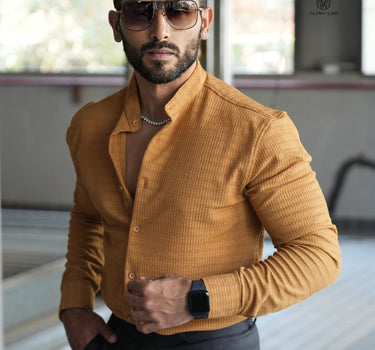 Nova Mandarin Collar Men's Designer Stretch Shirt Copper
