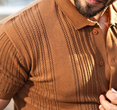 California Knitted Textured Mesh Shirt Tan