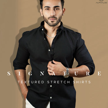 long sleeves Textured Shirt in Midnight Black color