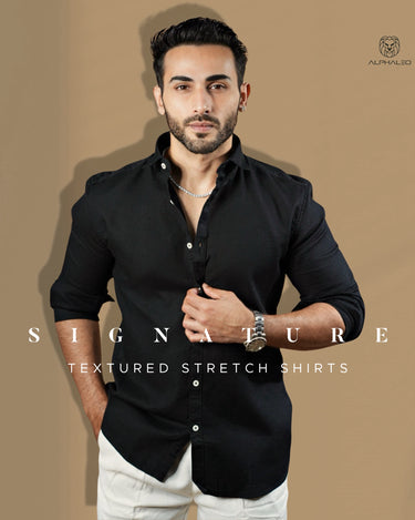 long sleeves Textured Shirt in Midnight Black color