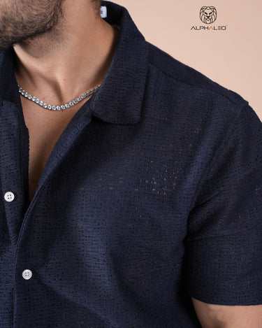 Hakoba Edit Half Sleeve Crochet Shirt Navy Blue