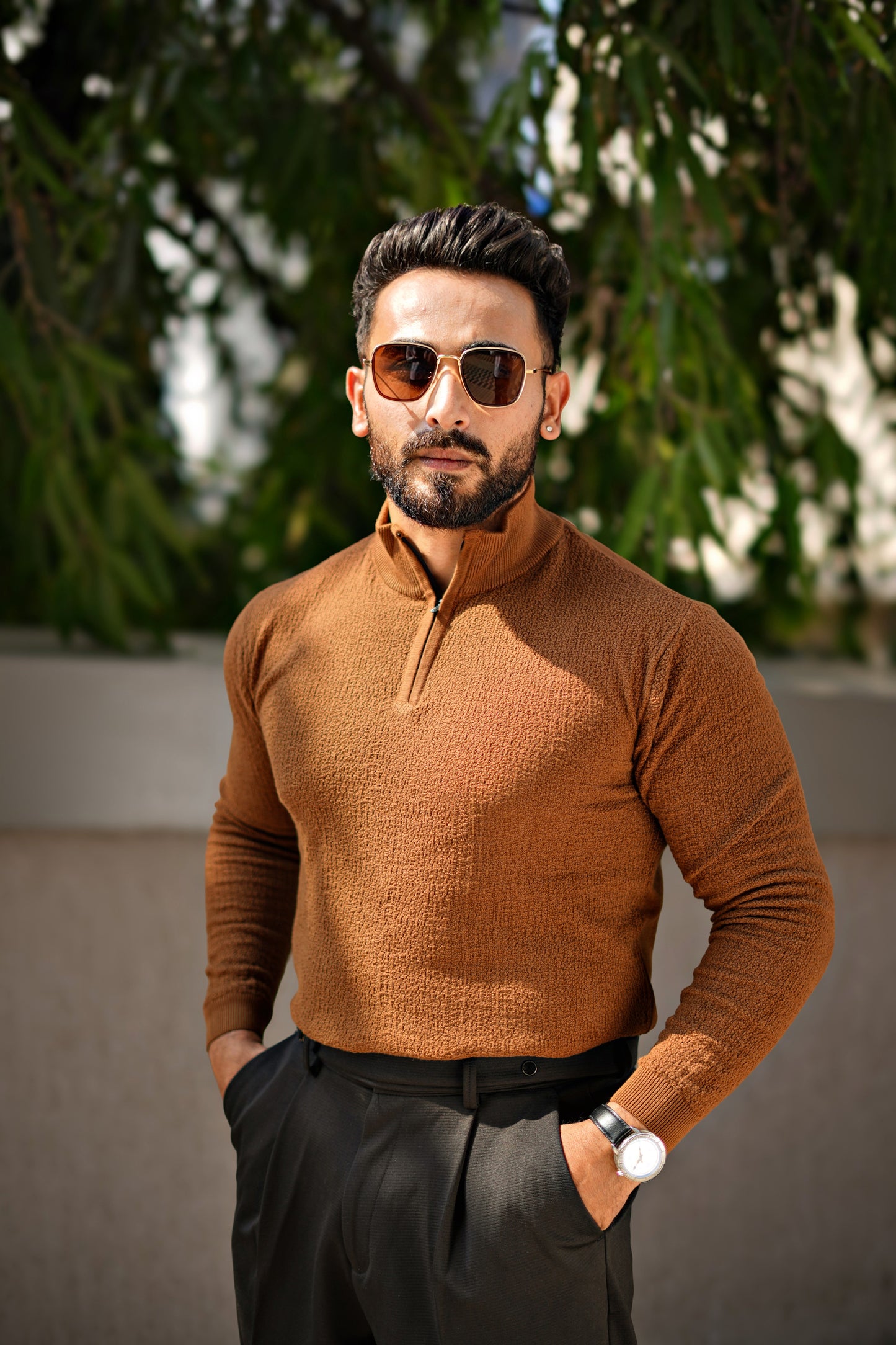 MONARCH QUARTER ZIP TEXTURED KNITTED POLO