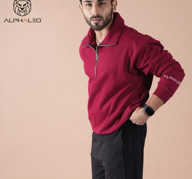 BERLIN Relaxed Fit Zip-Top Sweatshirt Red