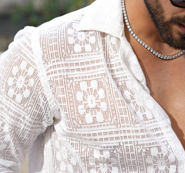 Bohemian Edit Mesh Crochet Shirt White