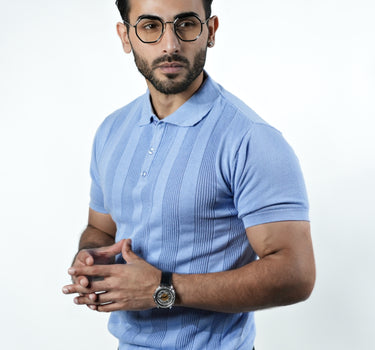 Enigma Textured knitted Polo T-shirt in Blue