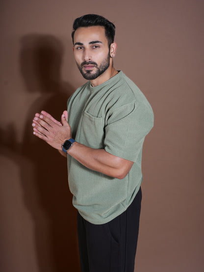 Eternals Oversized Textured Stretchable Tshirt Sea Green