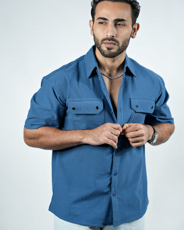 Nexus Luxury Cuban Shirt in Denim Blue