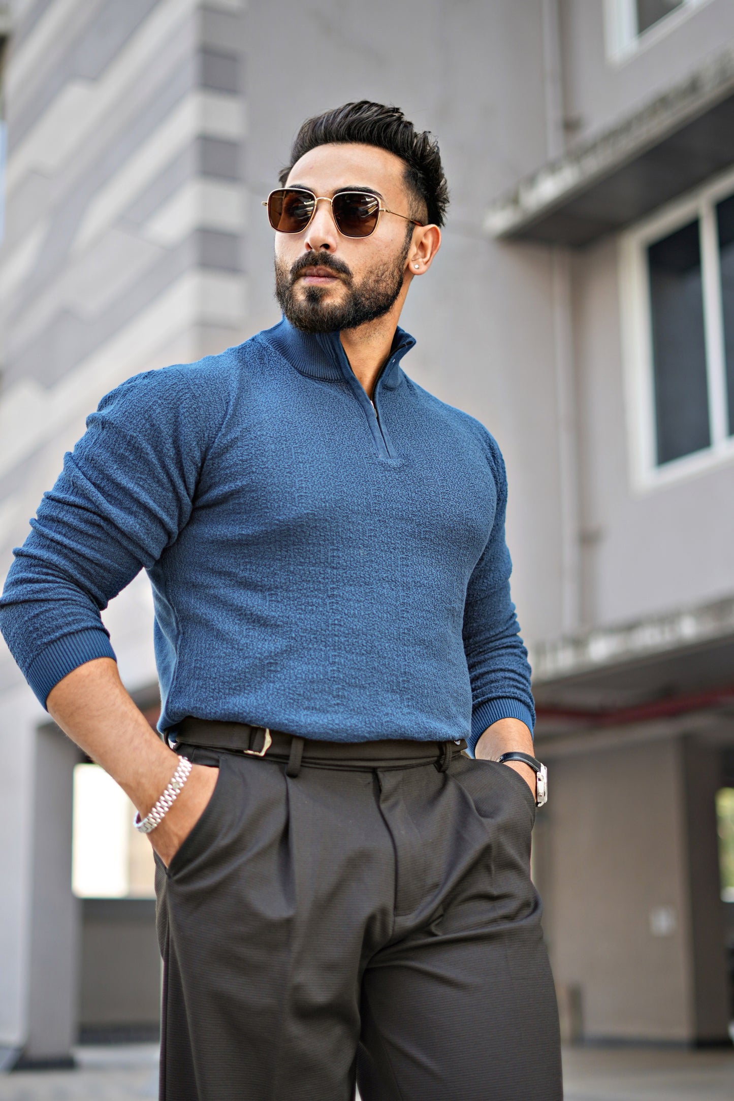 MONARCH QUARTER ZIP TEXTURED KNITTED POLO