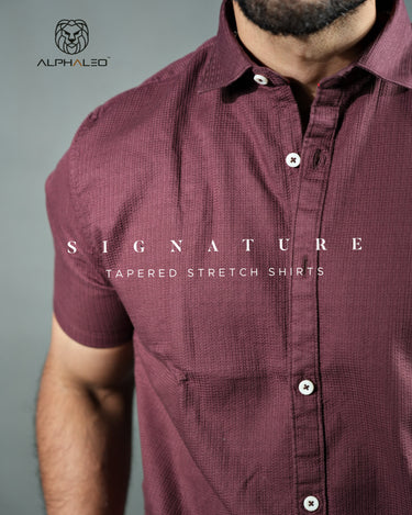 Signature Half Sleeves Textured Stretch Shirt Velvet