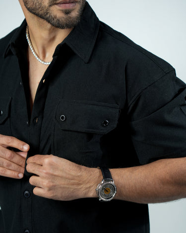 Nexus Luxury Cuban Shirt in Midnight Black color