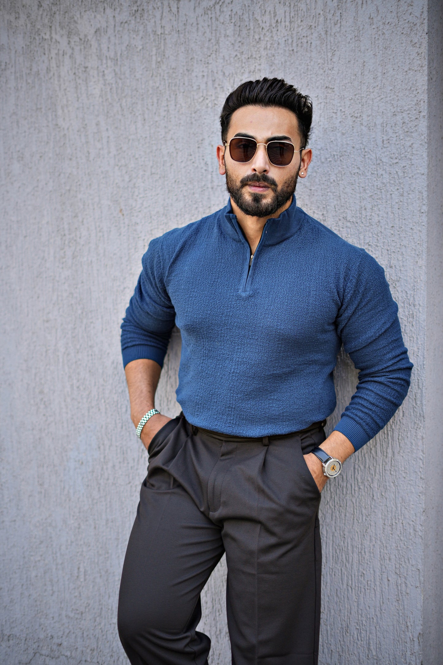 MONARCH QUARTER ZIP TEXTURED KNITTED POLO