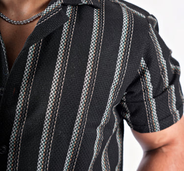 Cabanna  Knitted Shirt Black with Stripes