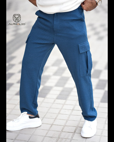 Korean Baggy Fit Structured Cargo Pants Denim Blue