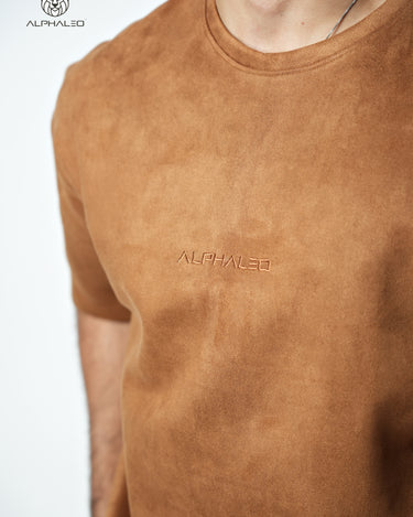 Suede Embroidered Oversized T-Shirt in Tan color