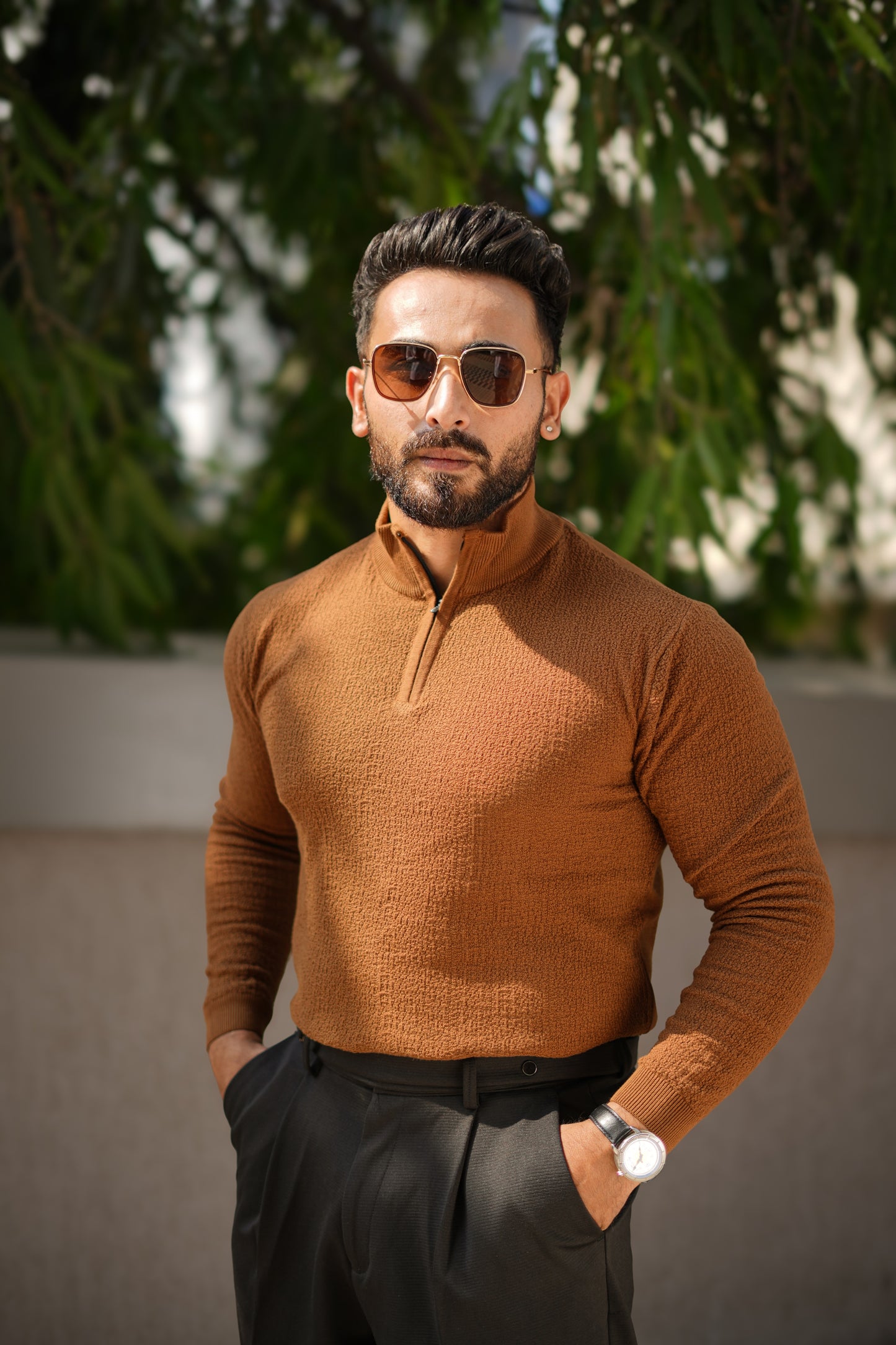 MONARCH QUARTER ZIP TEXTURED KNITTED POLO