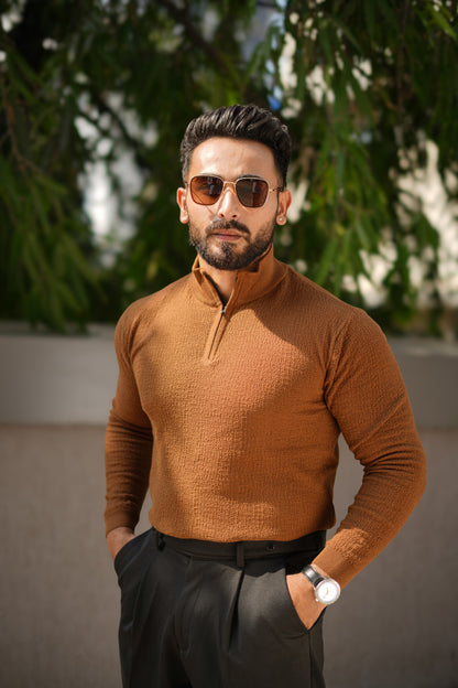 MONARCH QUARTER ZIP TEXTURED KNITTED POLO