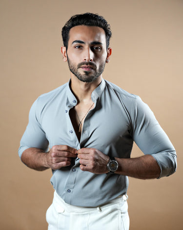 smart Casual Grey shirt with white trousers