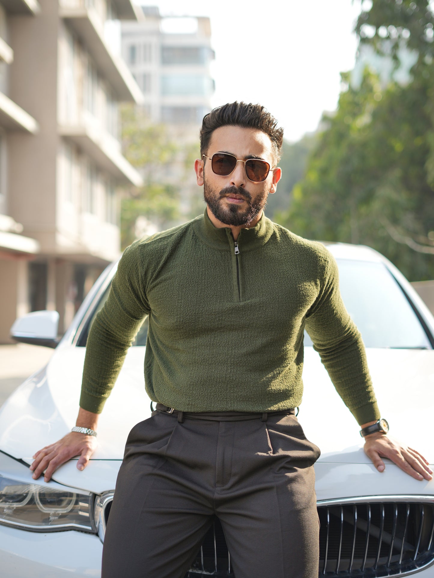 MONARCH QUARTER ZIP TEXTURED KNITTED POLO