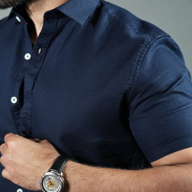 Signature Half Sleeves Stretch Shirt Navy Blue