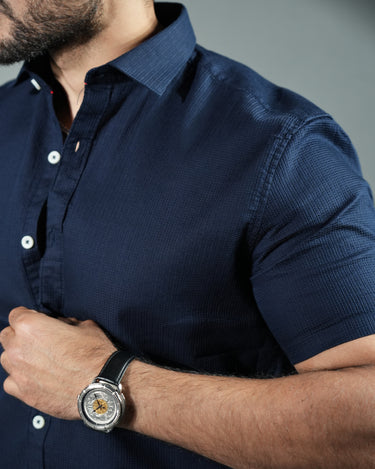 Signature Half Sleeves Stretch Shirt Navy Blue