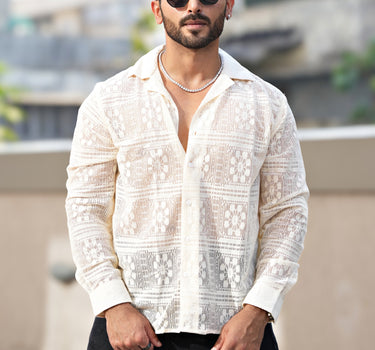 Bohemian Edit Mesh Crochet shirt Ivory