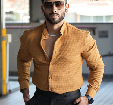 Nova Mandarin Collar Men's Designer Stretch Shirt Copper