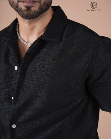 Hakoba Edit Half Sleeve Crochet Shirt Midnight Black