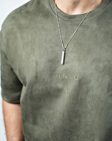 Suede Embroidered Oversize T-Shirt in Baggy Green color