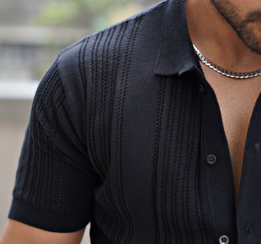 California knitted textured Mesh shirt Black