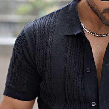 California knitted textured Mesh shirt Black