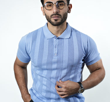 Enigma Textured knitted Polo T-shirt in Blue