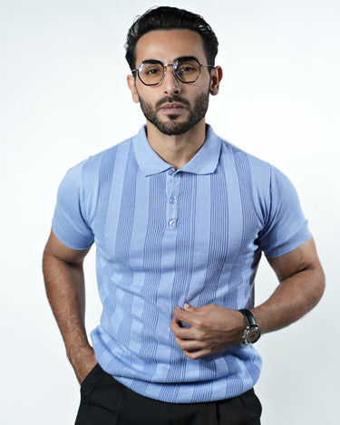 Enigma Textured knitted Polo T-shirt in Blue