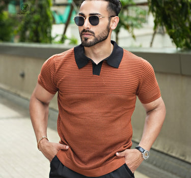 Marcelo Ribbed Johnny Collar Polo Tan