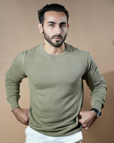 Monaco Textured knitted Sweatshirt Sage in green color
