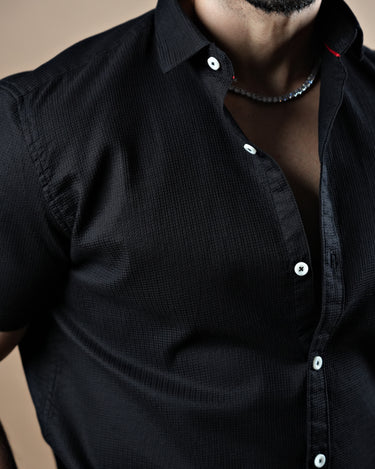 Half Sleeve Textured Stretch Shirt Black 