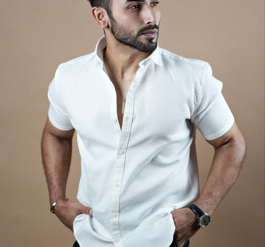 Half Sleeve Textured Stretch Shirt White