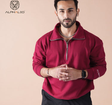 BERLIN Relaxed Fit Zip-Top Sweatshirt Red