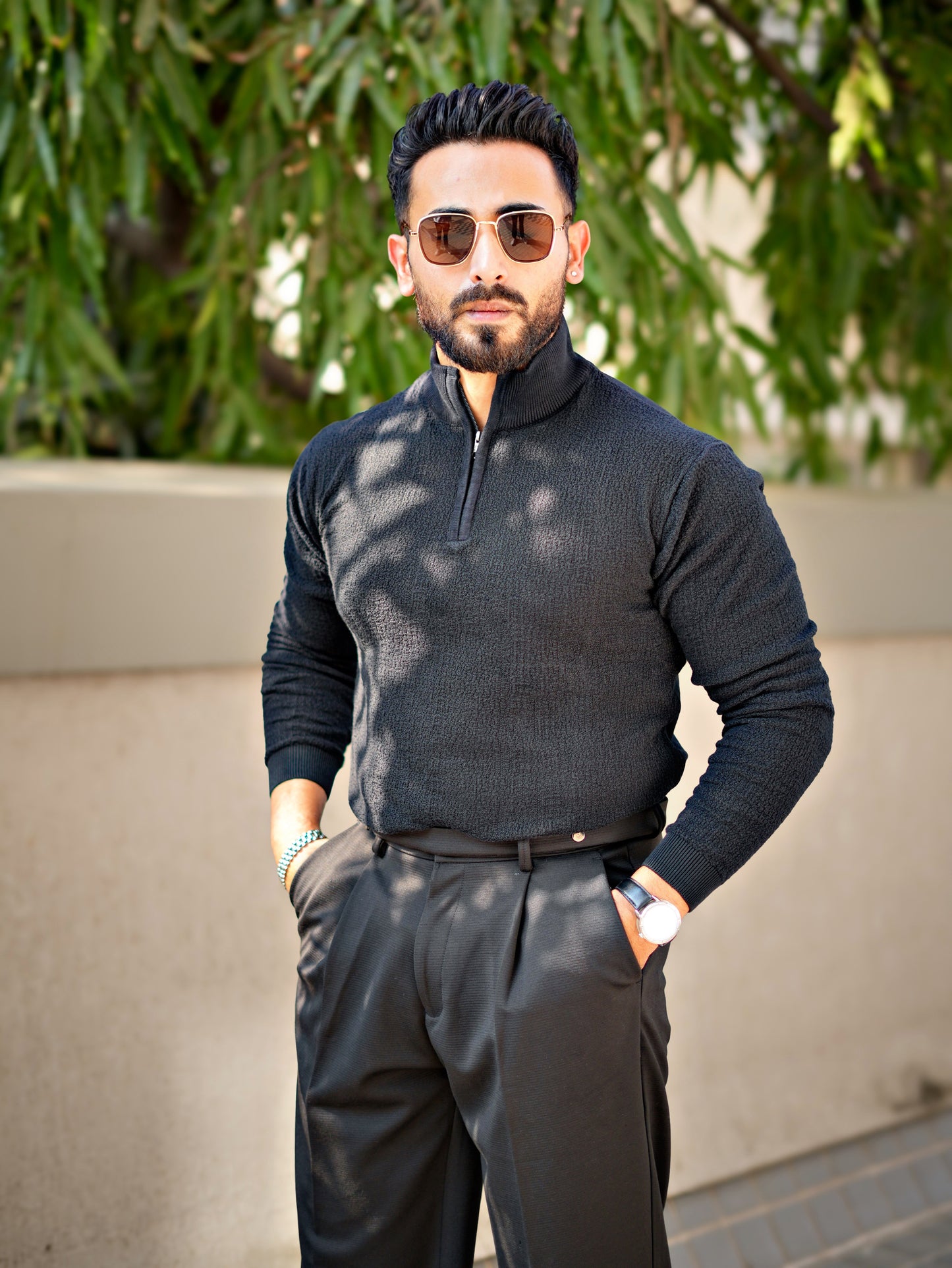MONARCH QUARTER ZIP TEXTURED KNITTED POLO