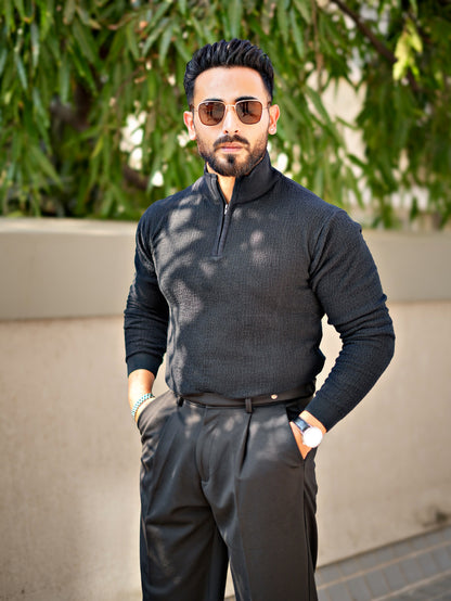 MONARCH QUARTER ZIP TEXTURED KNITTED POLO