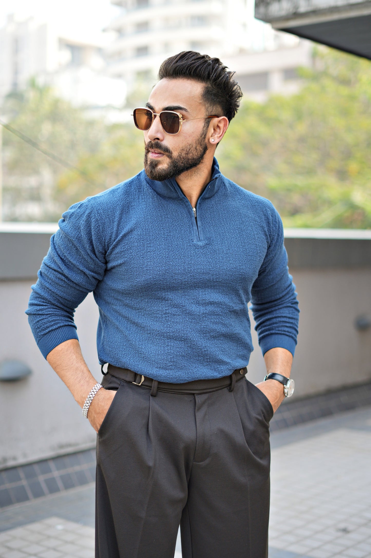 MONARCH QUARTER ZIP TEXTURED KNITTED POLO