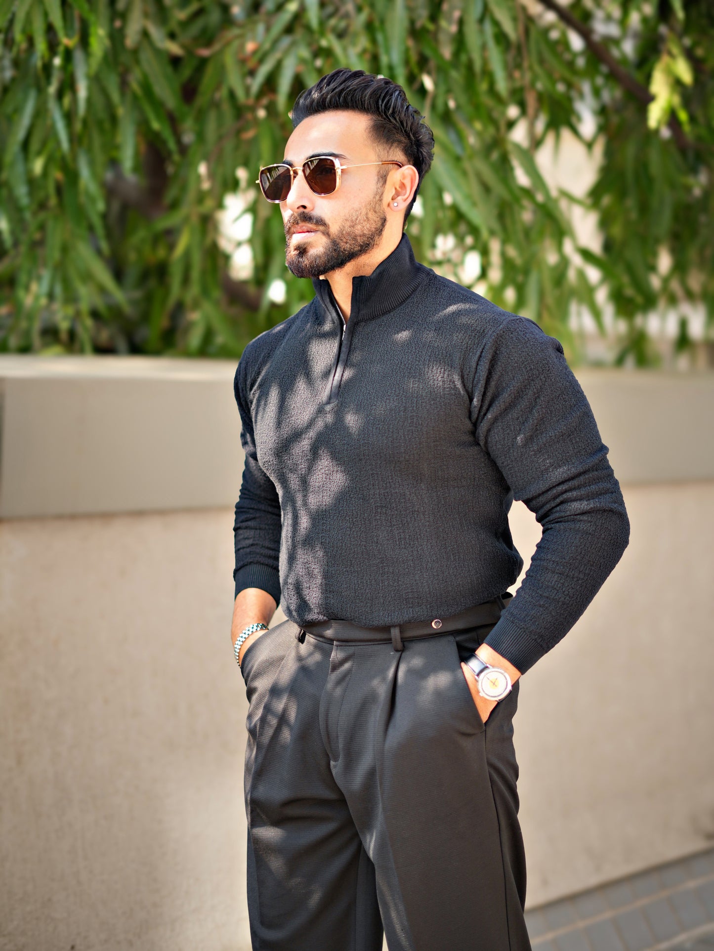 MONARCH QUARTER ZIP TEXTURED KNITTED POLO
