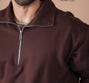 BERLIN Relaxed Fit Zip-Top Sweatshirt Brown