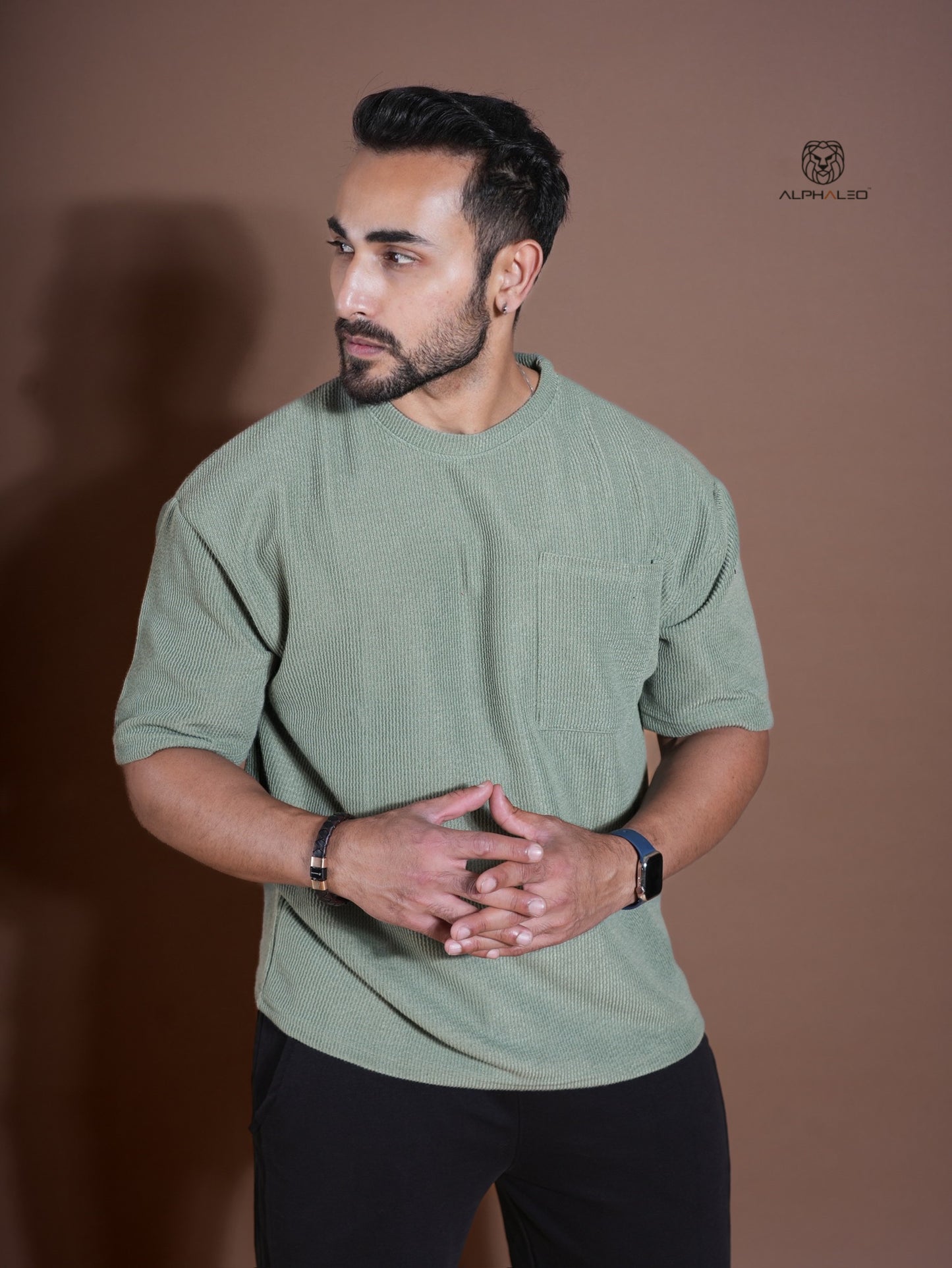 Eternals Oversized Textured Stretchable Tshirt Sea Green