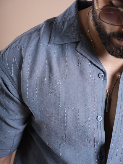 Riviera Half Sleeve Linen Embroidered Shirt