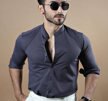 Aesthetic Edit Mandarin Collar Shirt Dark Grey
