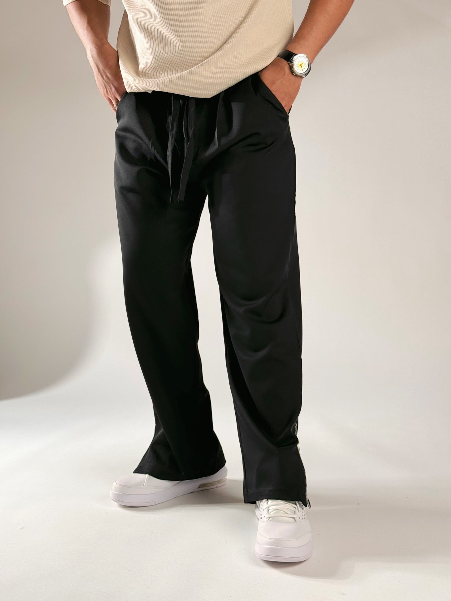 BLACK KOREAN STREET FIT ICE SILK VISCOSE JOGGER PANTS