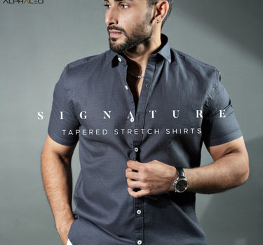 Signature Half Sleeves Tapered Stretch Shirt Dark Grey