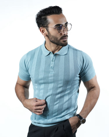 Enigma Textured knitted polo T-shirt in Sea Green color