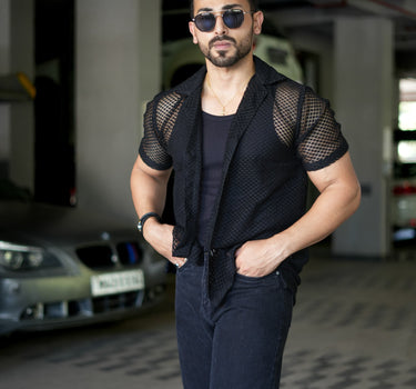 Bohemian Edition Crochet Cuban Collar Shirt Black